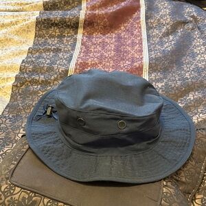 Blue Wide-Brimmed Sun Hat with Flexible Crown